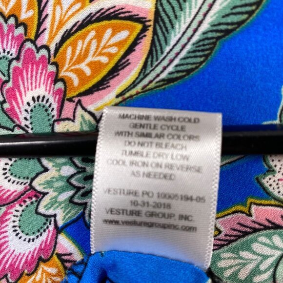 Chenault Womens 2X Floral Print Kimono Sleeve Blouse Blue Black Polyester - Picture 5 of 9